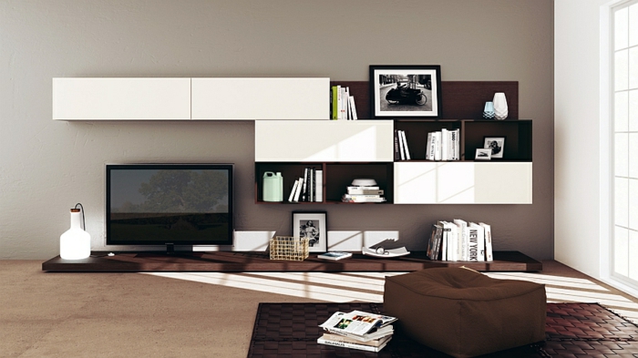 ideas para amueblar sala de estar moderna unidad de pared tv minimalista
