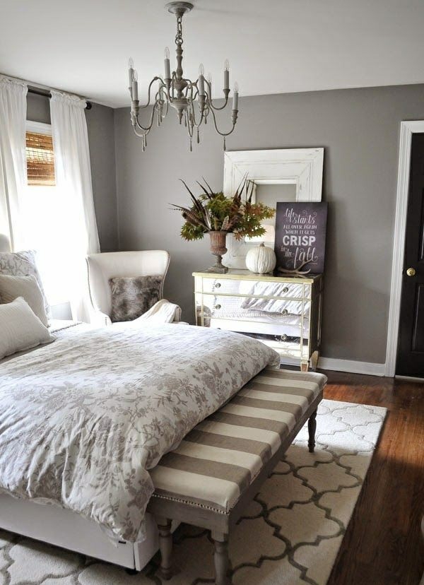 家具的想法卧室床木地板墙漆灰色梳妆台