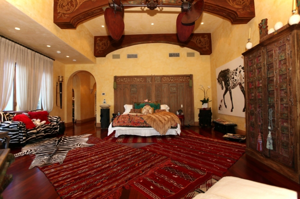 обзавеждане идеи спални килими етно стил добитък килим