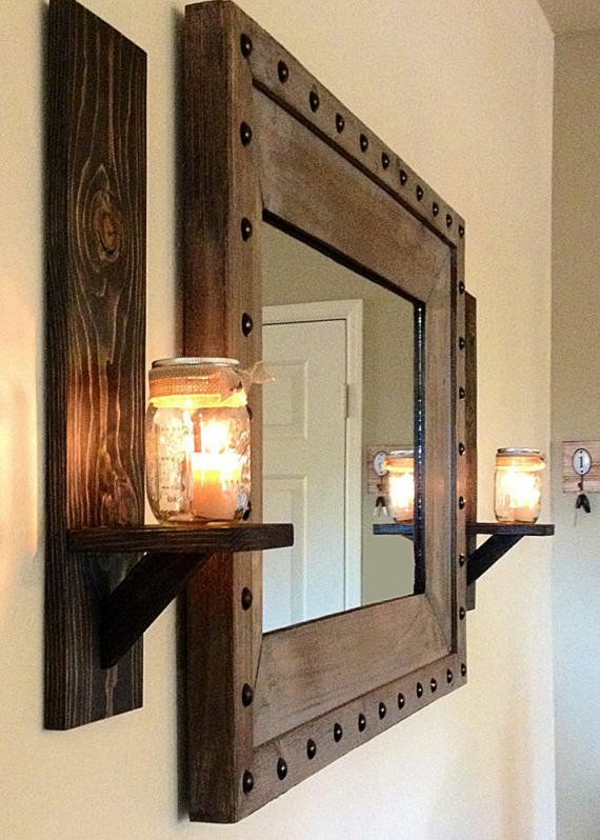innredning ideer stue rustikk stue møbler vegg ideer vegg speil stearinlys