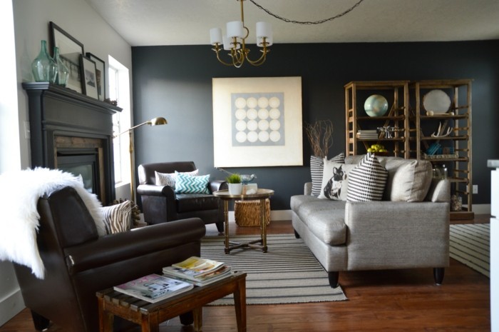 mobiliario de sala de estar vintage gris acento pared