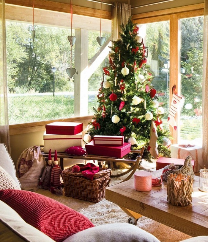woonkamer design kerst kerstboom rode accenten