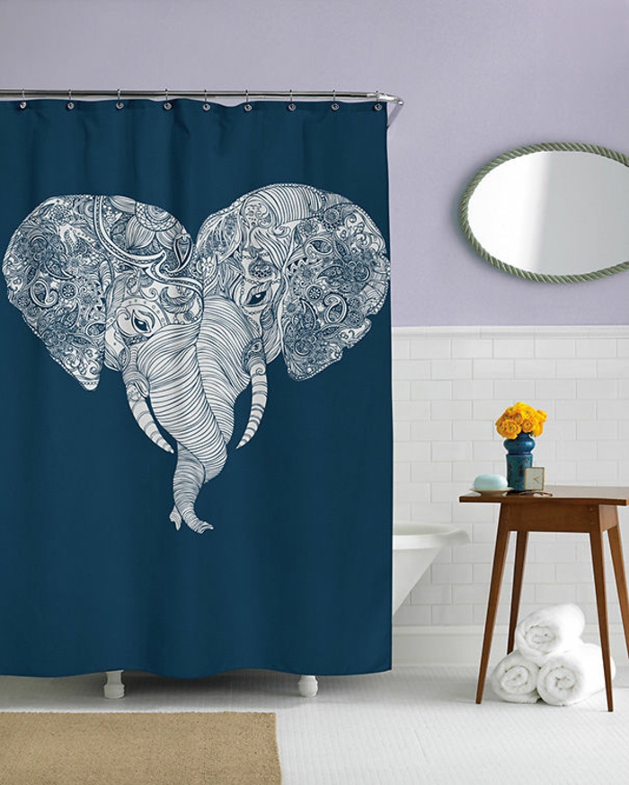 Elefante, figuras, cortina de baño, con, deco, elefante