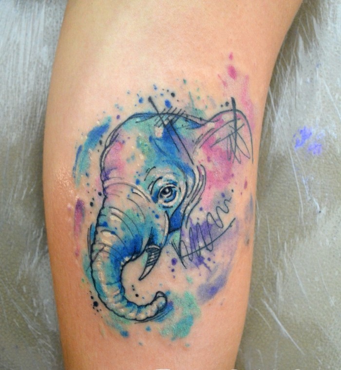 ελέφαντας υδατογραφία τατουάζ σκέψης τατουάζ πόδι