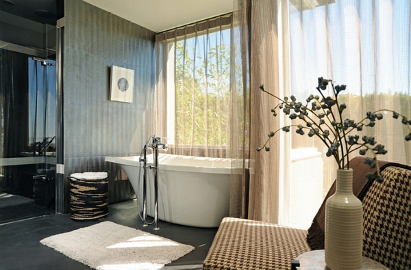 elegant curtains airy bathtub living room