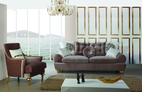 典雅的客厅家具优雅扶手椅沙发皮革天鹅绒