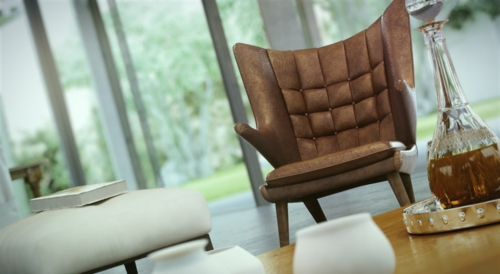 优雅的客厅家具真皮扶手椅靠背棕色咖啡桌
