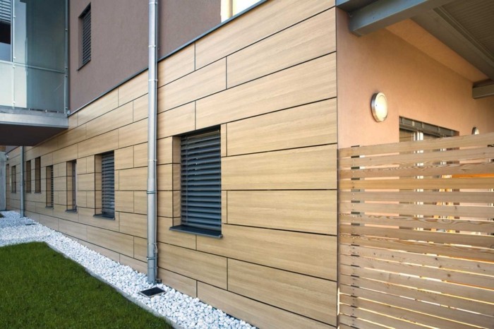 elegant façade cladding in wood look with hpl plates