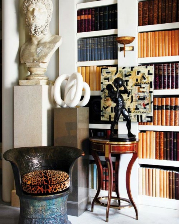 Eklektisk stil dekoration design indvendige bogreoler