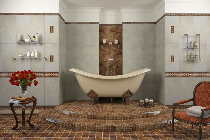 imperium stil fliser badeværelse fritstående bad