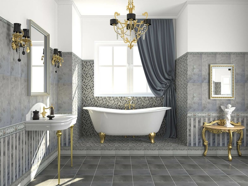 imperium stil fliser mønster badeværelse fritstående badekar