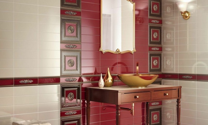 imperium stil fliser mønster rød badeværelse møbler