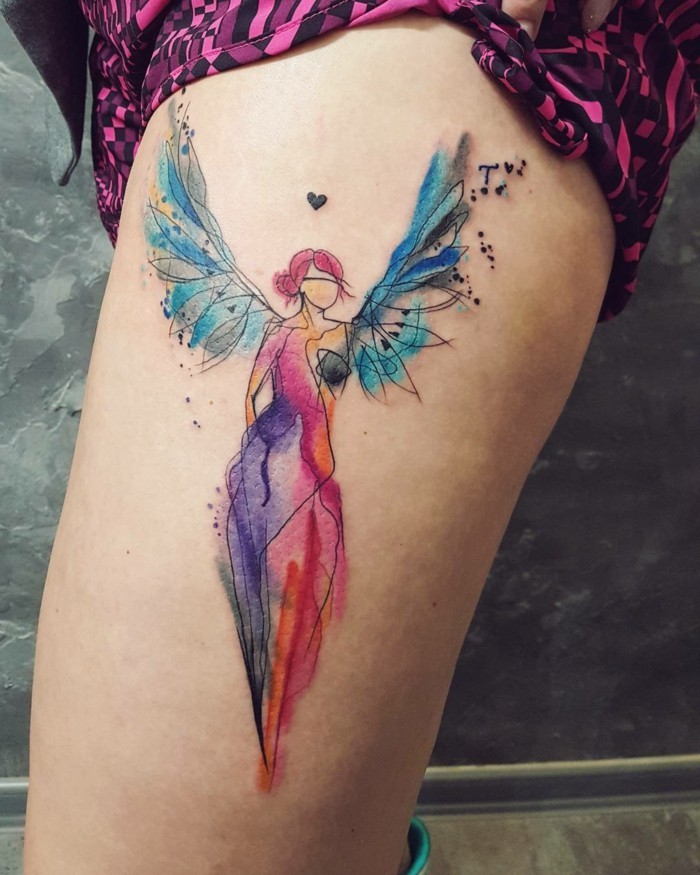 天使纹身主意水彩纹身