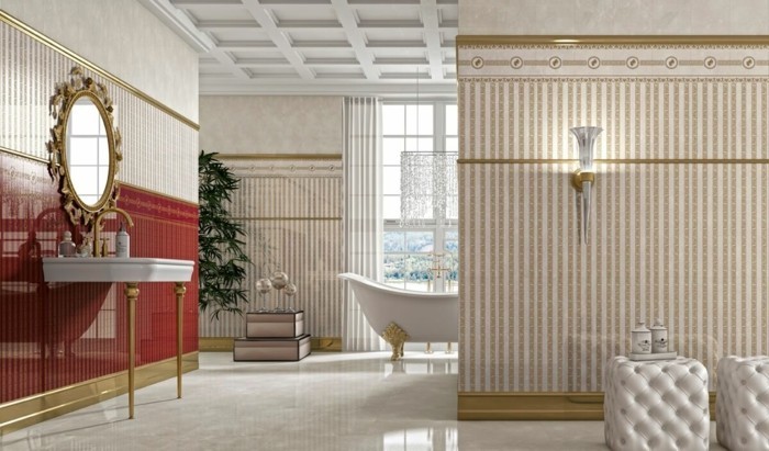 Αγγλικά μπαλκόνι στυλ χώρα που δημιουργήθηκε πολυτελή μπάνιο χρυσά πλακάκια τοίχο
