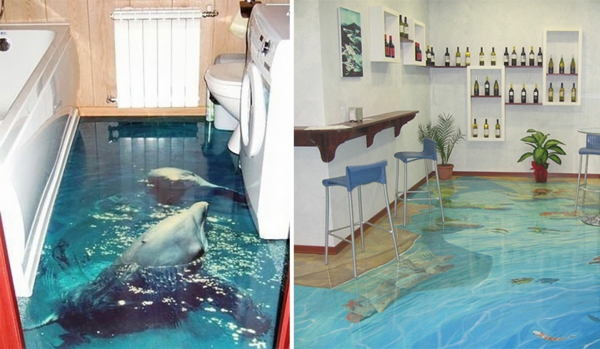 Epoxy resin flooring bath dolphins seabed three-dimensional