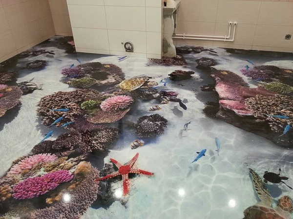 Epoxy resin flooring bathroom marine fauna coral seawater fish
