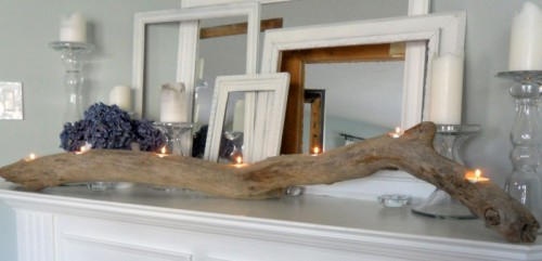 Sorprendente driftwood chimenea decoración espejo vela