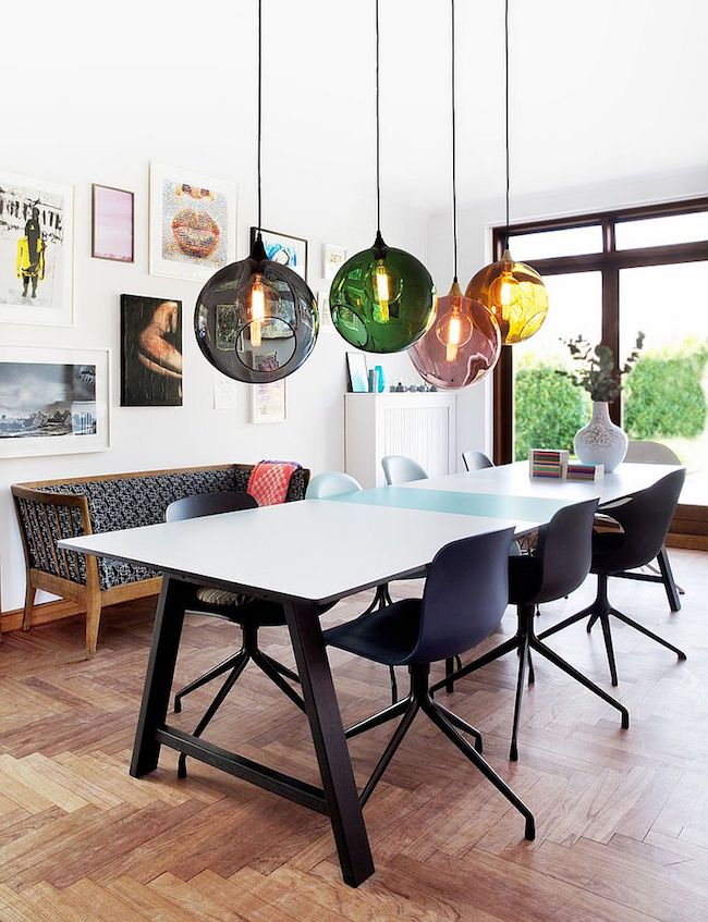 lámparas de mesa de comedor lámparas colgantes de colores crean un ambiente en el comedor