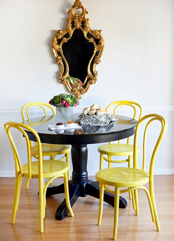 dining table chairs yellow lacquered black table