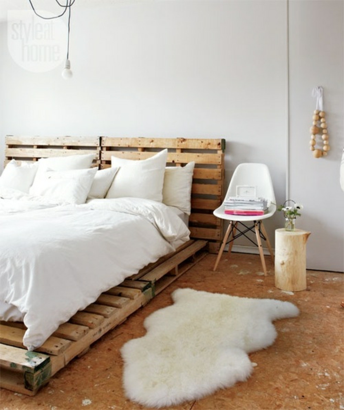 europalette ξύλινες παλέτες έπιπλα DIY ιδέα διπλό κρεβάτι στυλ στο σπίτι