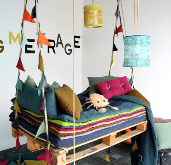 europallets houten pallets meubels ambachtelijke DIY DIY cool moderne swing kleurrijke