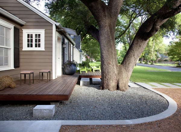 idées de design extérieur moderne jardin design arbre gravier bois
