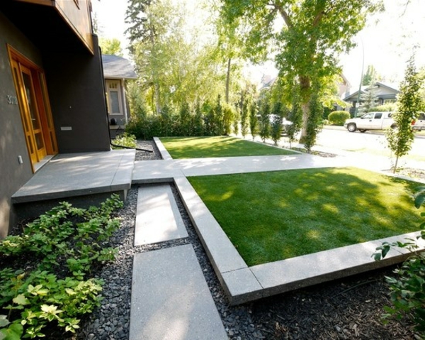 idées de design extérieur moderne jardin design surfaces de gazon symétriques