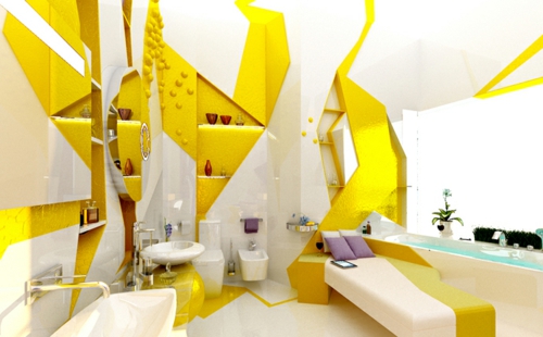 奢华的浴室设计理念多彩黄色花哨