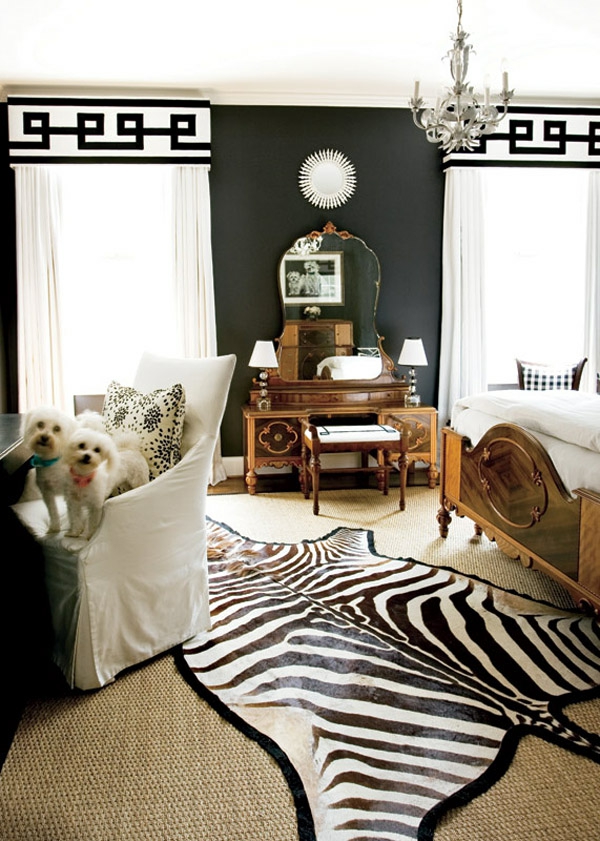 奢侈卧室木斑马地毯的想法模式