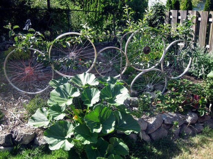 自行车轮胎作为独特的花园装饰