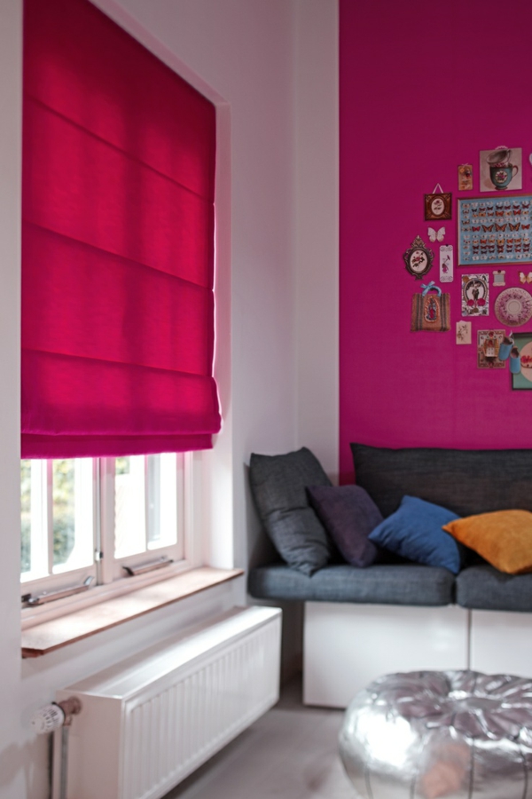缝制faltrollo本身窗口隐私保护客厅墙粉红色罗马百叶窗