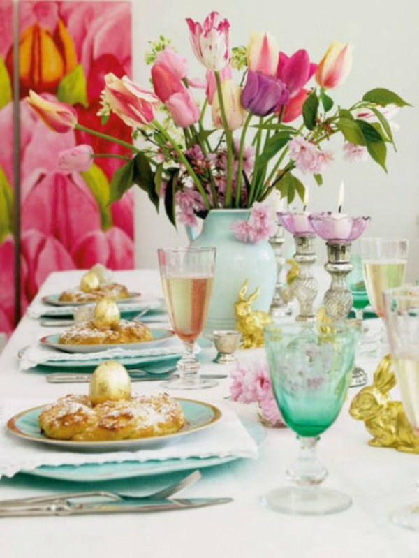 colorido deco alegre de mesa flores huevos pascua idea