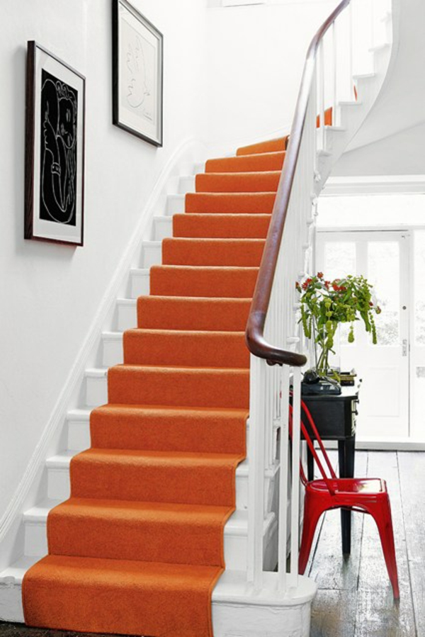 σχεδιασμός χρωμάτων διάδρομος ιδέες τοίχων πορτοκαλί σκάλες δρομέας