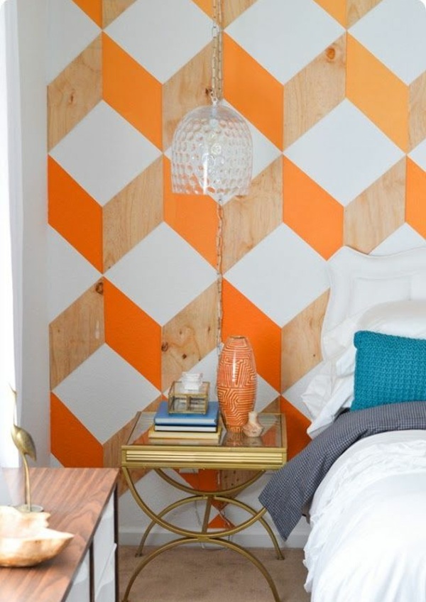 цветен дизайн идеи спалня смели цветове геометричен модел стена дизайн
