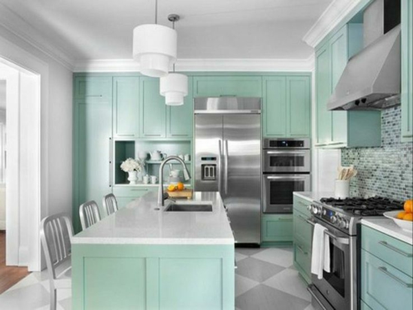 配色方案厨房厨房岛台面厨房正面薄荷绿