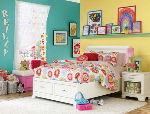 цветова схема спалня детска стая цветове жълт тюркоаз синьо стена боя