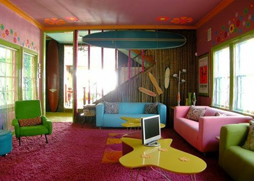 farge design stue dekorere ideer fargerike møbler