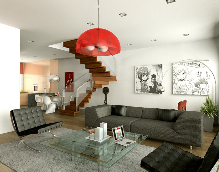 color scheme living room wall decoration gray carpet interior stairs