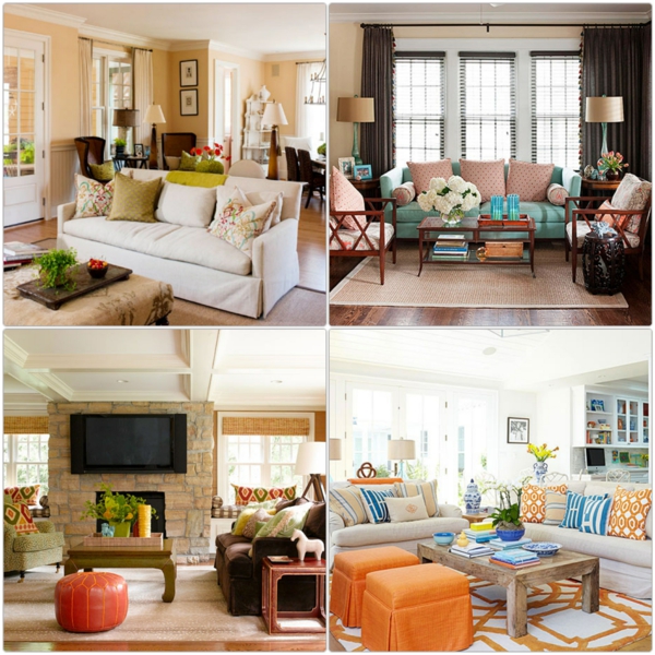 esquema de color sala de estar pared pintura moda tonos marrones naranja sala de estar muebles