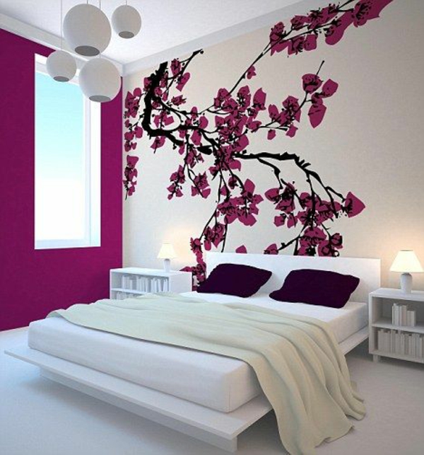 цветни идеи спалня стена дизайн спалня стена боя лилава
