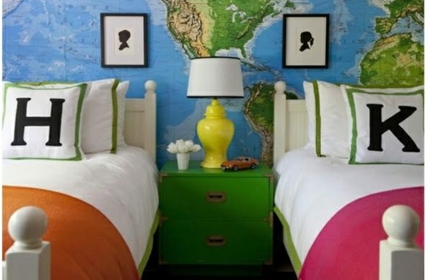 χρώματα παιδικό δωμάτιο σχεδιασμό μοτίβο κάρτα 2 κρεβάτια