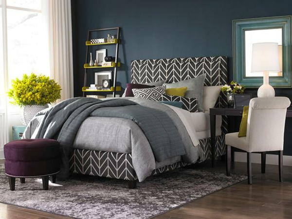 idées de couleur chambre à coucher décoration de lit de mur foncé