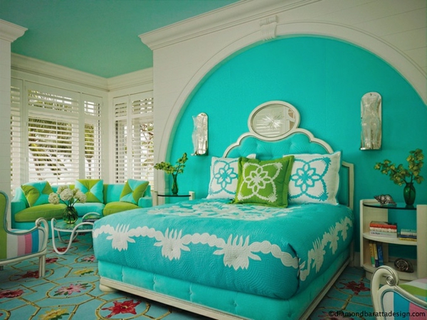 couleur idées chambre colorée décor turquoise