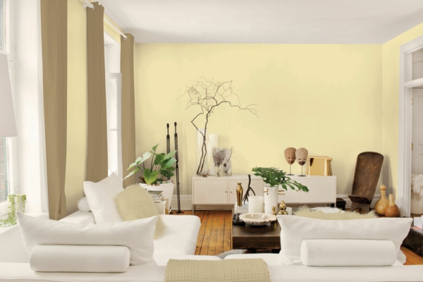 kleurenpalet muurverf woonkamer muren verf gele pastelkleuren