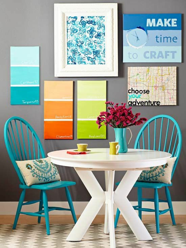 黑板墙壁颜色餐厅颜色设计与椅子墙壁装饰的餐桌