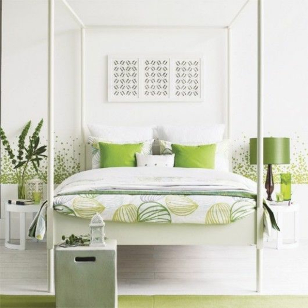 feng shui makuuhuone koristella värejä vihreä huone vihreitä kasveja