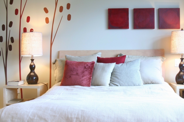 פנג שואי המיטה השינה צבעים אדום עיצוב קיר רעיונות