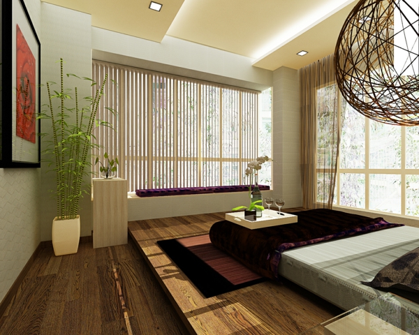 feng shui bed slaapkamer in Aziatische stijl huis planten