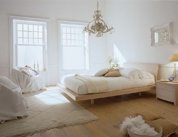 Feng Shui set slaapkamer bed houten houten vloer fauteuil