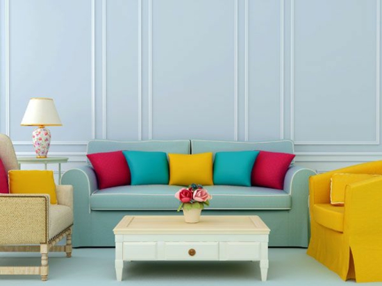 feng shui barvy prvky barevné schéma barevný energie obývací pokoj pohovka
